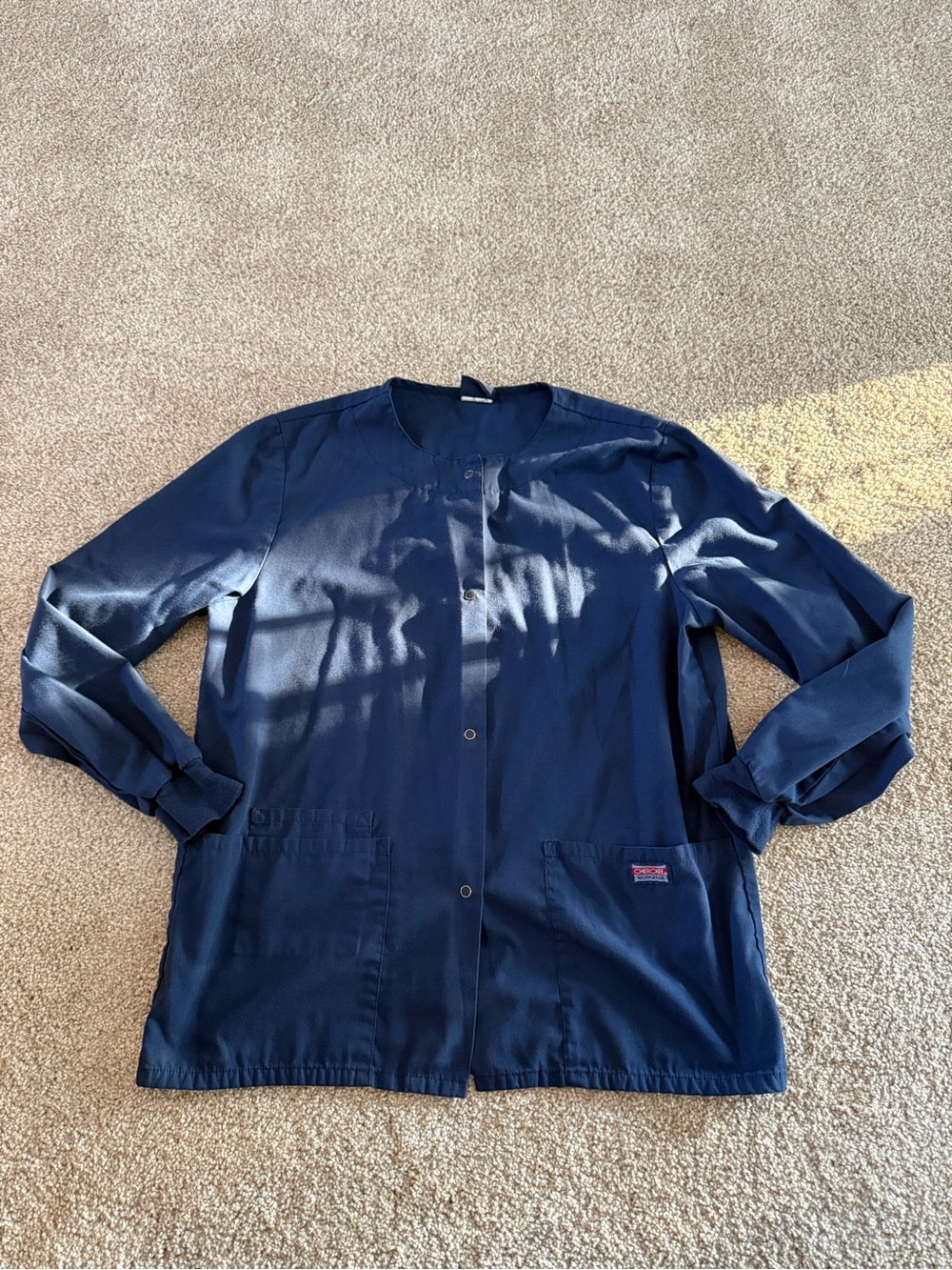Cherokee Workwear Snap Front Scrub Jacket in Navy size XS